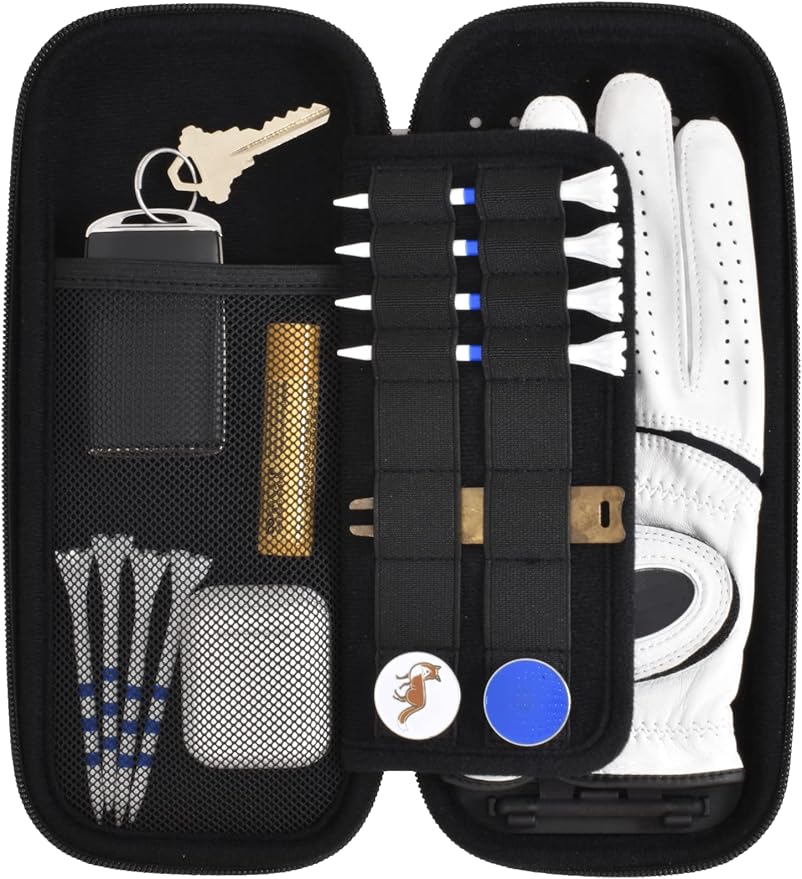 Platypus Golf Co. Golfing Caddie Hard Travel Case Organizer - Hinging Glove Shaper & Holder - Mesh Pocket & Storage Slots for Phone, Tees, Divot Tools & Ball Markers - Golfers Cases for Men & Women