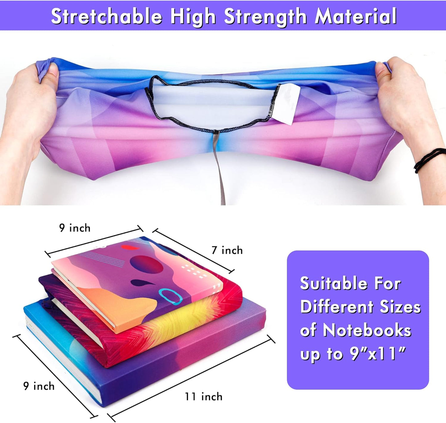 Feela 7 Pack Neon Pattern Jumbo Fabric Book Covers, Washable Durable Reusable Nylon, Stretchable for Hardcover Textbooks & Notebooks up to 9'x11'