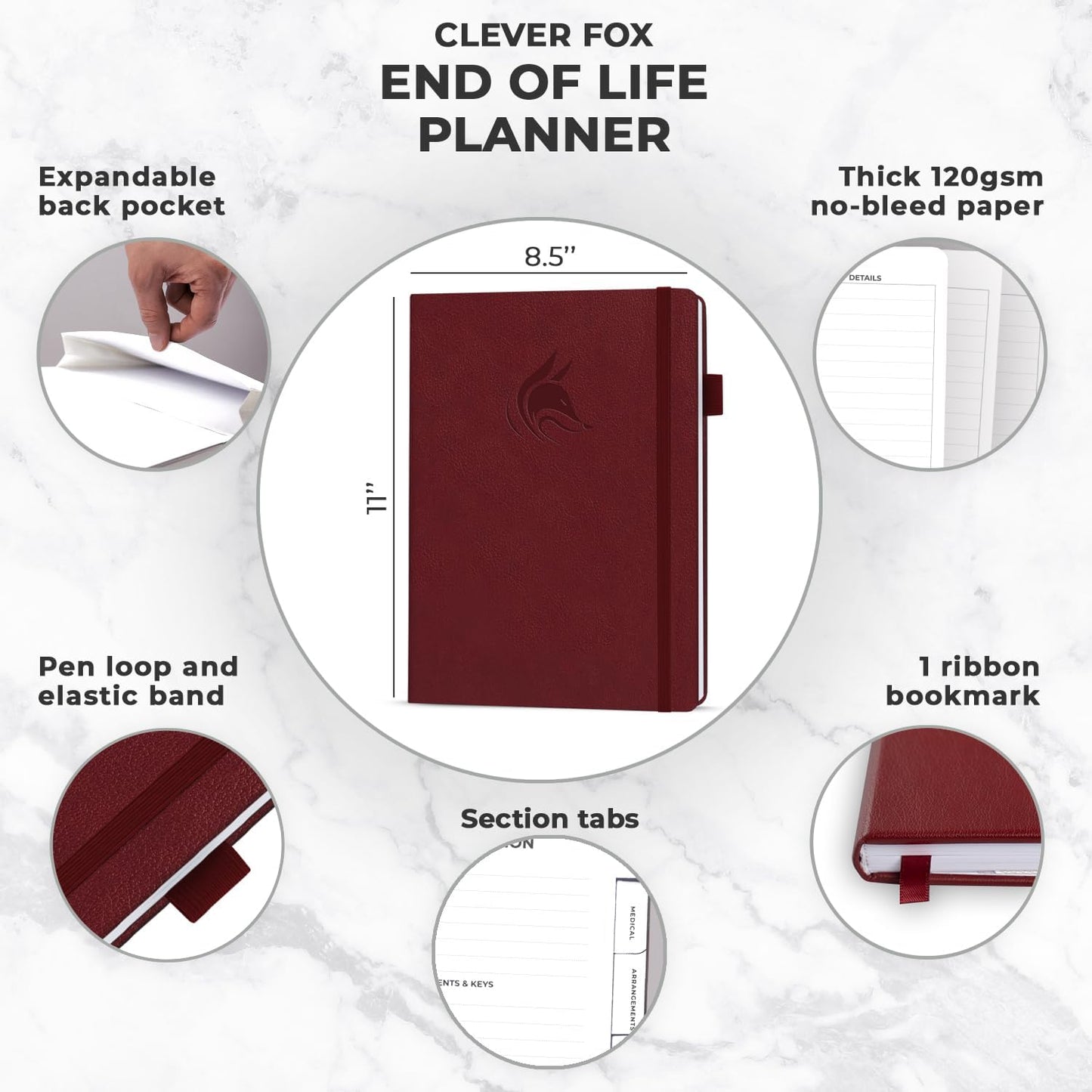 Clever Fox Large End of Life Planner – Guided Final Arrangements Organizer Notebook for Instructions, Beneficiary Info, Will Preparation, Last Wishes & Funeral Planning – 8.5" x 11" (Burgundy)