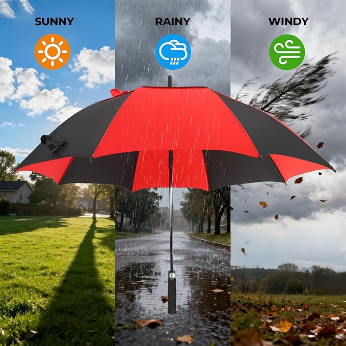 LLanxiry Automatic Open Golf Umbrella 54/62/68/72 Inch, Extra Large Windproof Vented Double Canopy Stick Umbrella, 210T Pongee Waterproof SPF 50+, Fiberglass Ribs, EVA Grip for Golf & Commute