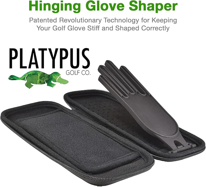 Platypus Golf Co. Golfing Caddie Hard Travel Case Organizer - Hinging Glove Shaper & Holder - Mesh Pocket & Storage Slots for Phone, Tees, Divot Tools & Ball Markers - Golfers Cases for Men & Women