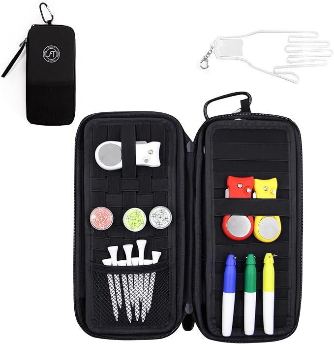Golf Glove Holder Case with Removable Golf Glove Shaper, Organizer Bag Accessories for Phone, Tees, Divot Tools & Ball Markers, Ideal Gifts for Men