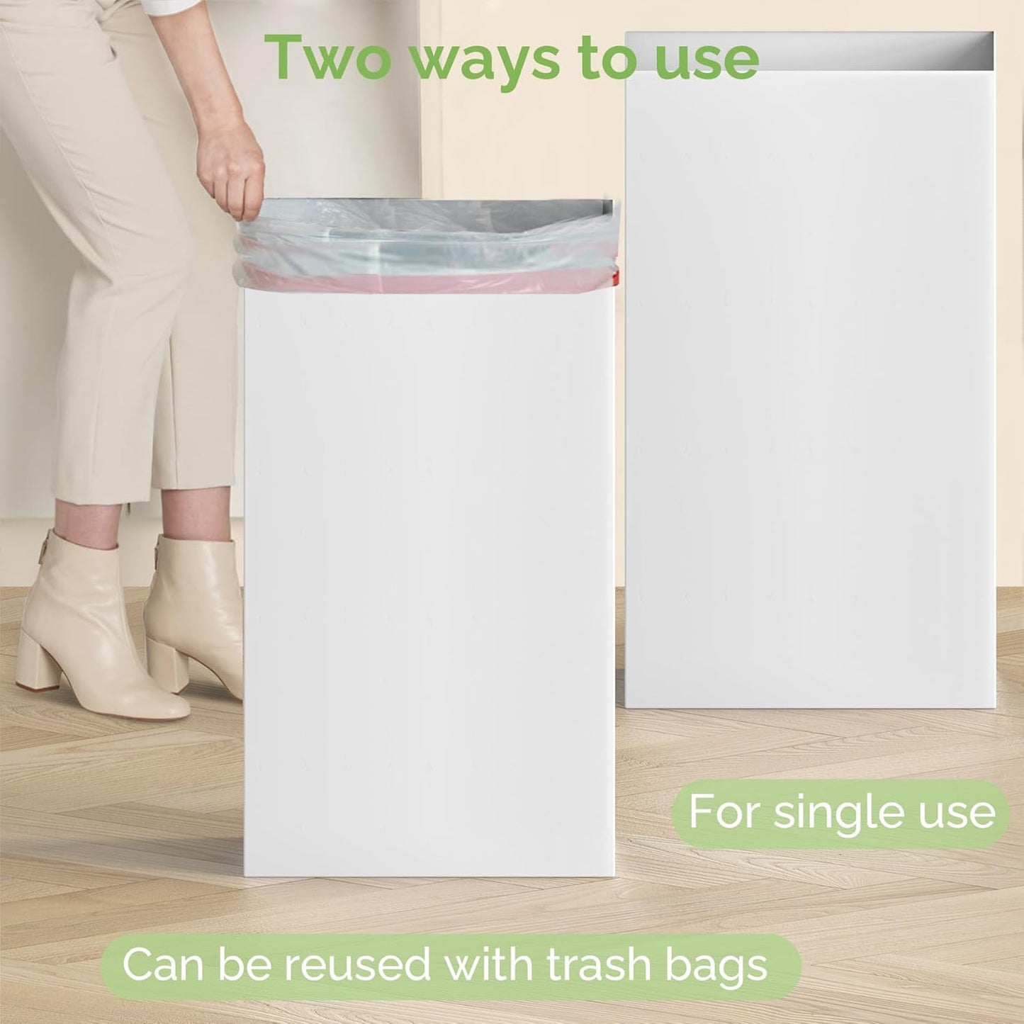 8 Pack Extra Large Disposable Trash Cans, Reusable Portable Garbage Can, 30 Gallon (30" H x 14" W x 14" D), Extra Thick Recycled Cardboard Portable Garbage Can and Recycling Bins,White