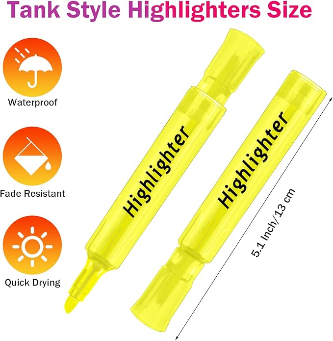 Teling 72 Pcs Highlighters Bulk Chisel Tip Tank Style Highlighters for School Classroom Assorted Color Fluorescent Pens for Office Shop