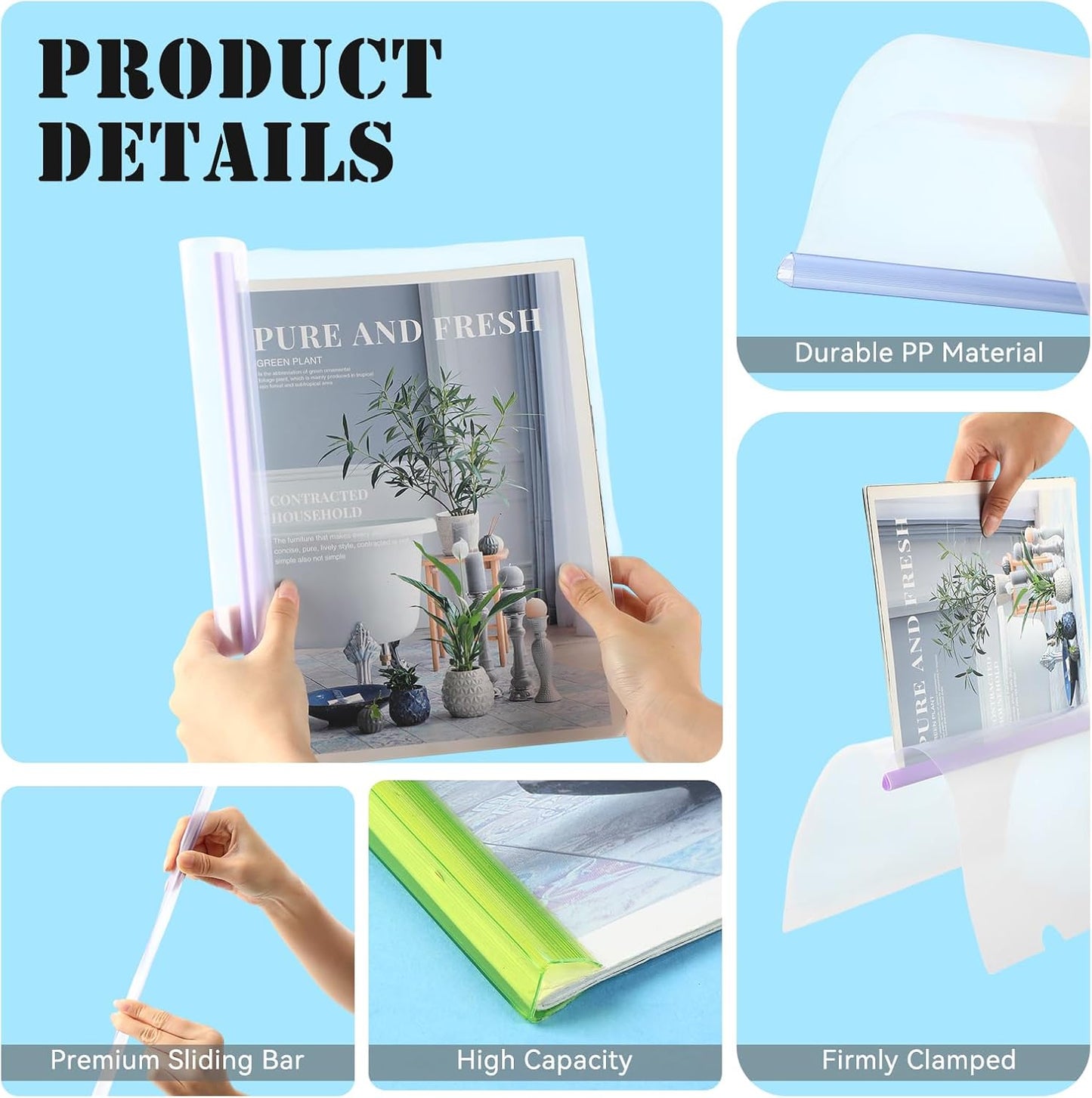 100 Pcs Clear Report Cover with Sliding Bar 50 Sheet Capacity Presentation Binder Transparent Resume Folder Plastic Folder for File Report School Office(Cute Color,Classic Style)