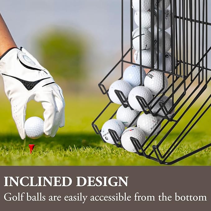 MyGift 60 Capacity Golf Ball Basket Holder - Matte Black Metal Wire Golf Ball Dispenser and Countertop Display Rack