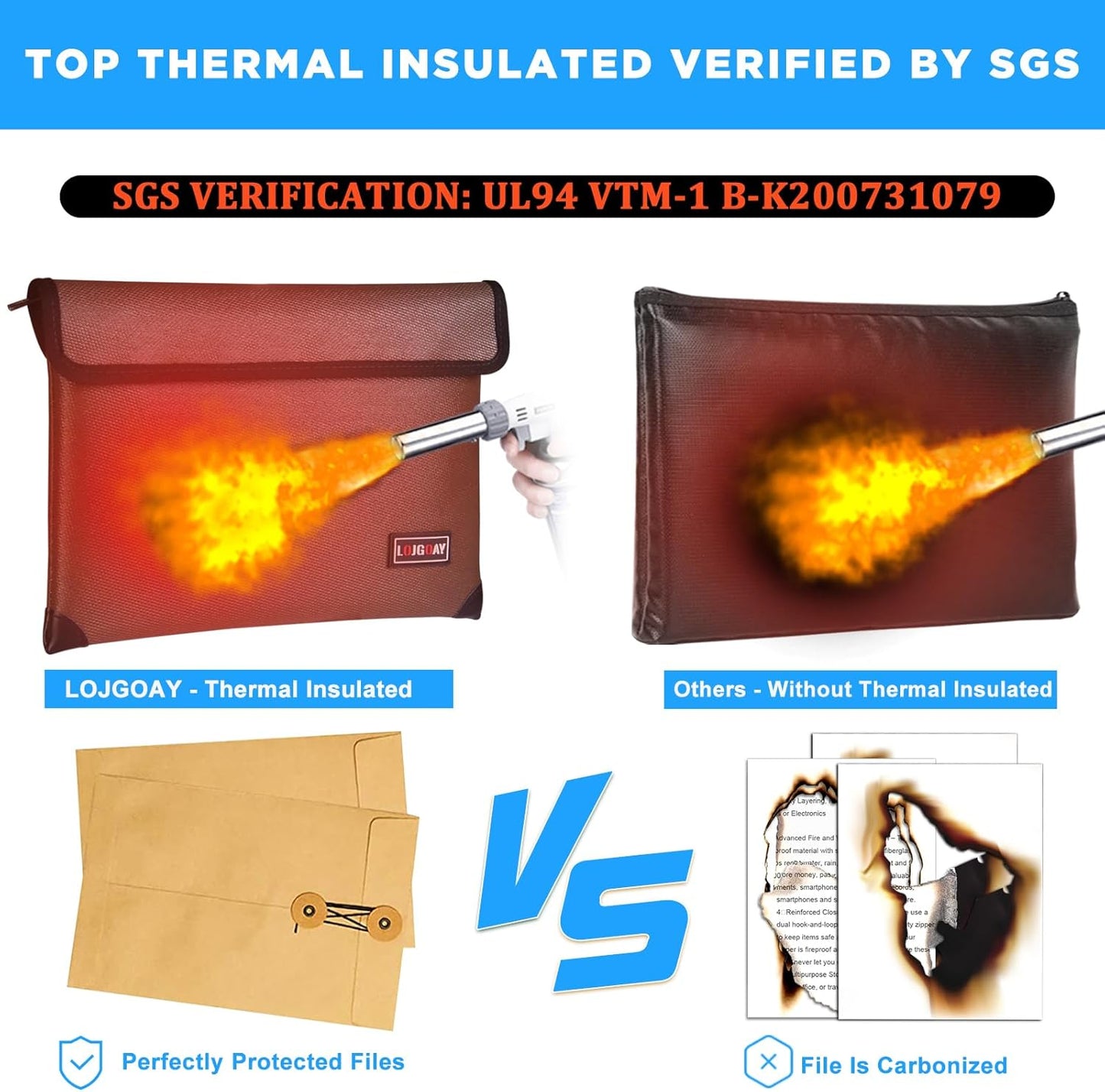 Fireproof Document Bag - with 4200°F Heat Insulated, Waterproof Fireproof Bag with Zipper, 8 Layers of Functional Materials, Fireproof Money Bag for Cash/Documents/Valuables, Fire Bag 11"x7.7" …