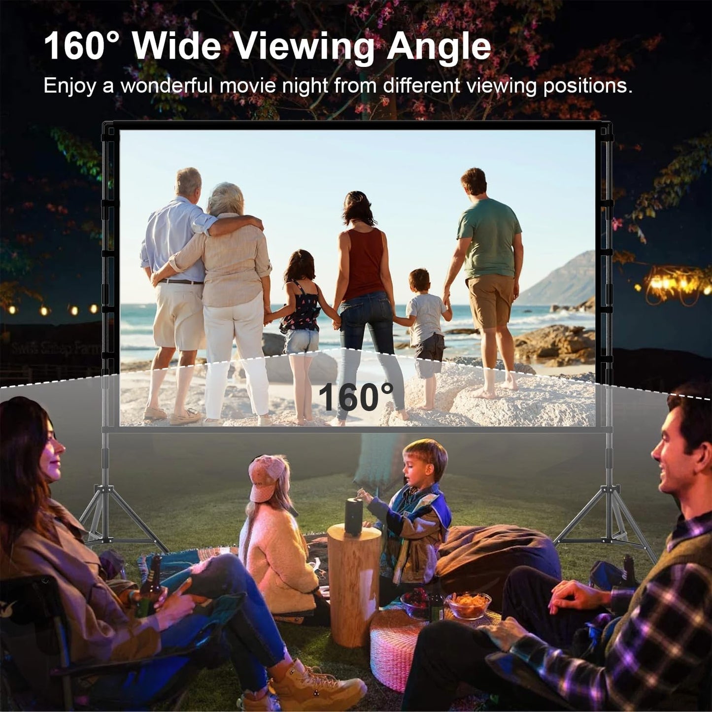 Outdoor Projector Screen with Stand, TOWOND 120 inch Portable Projector Screen Black Backing, Indoor Projection Screen 16:9 4K HD Wrinkle-Free Movie Screen with Carry Bag for Backyard Movie Night