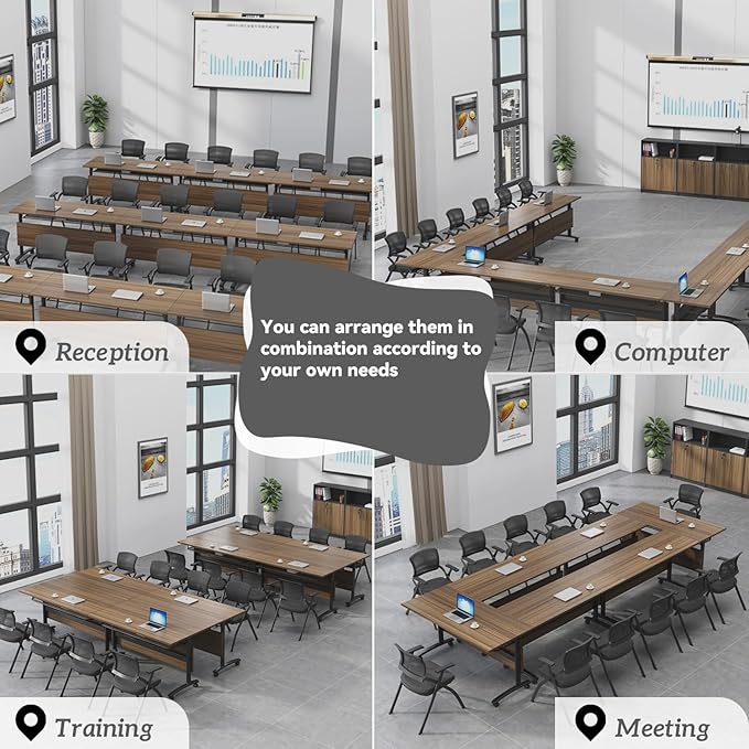 Folding Conference Table,Mobile Conference Room Tables Rolling Meeting Table with Caster Wheels,Flip Top Mobile Training Table,Foldable Rectangle Seminar Tables for Office,Classr (4pack, 55.1in)