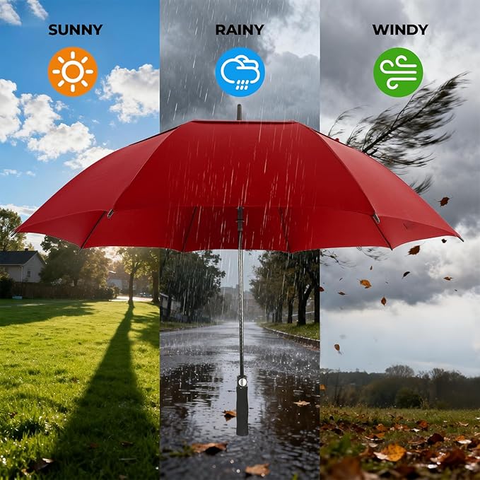 LLanxiry Automatic Open Golf Umbrella 54/62/68/72 Inch, Extra Large Windproof Vented Double Canopy Stick Umbrella, 210T Pongee Waterproof SPF 50+, Fiberglass Ribs, EVA Grip for Golf & Commute