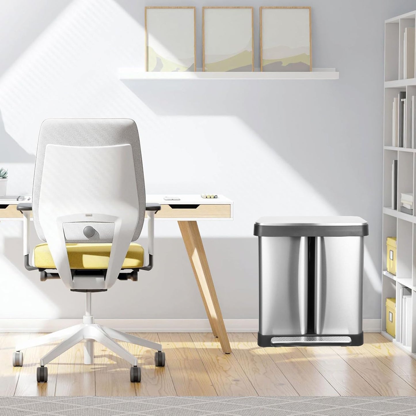 19 Gallon Dual Trash Can, 2 x 36 L Stainless Steel Two Compartment Garbage Can with Soft-Close Lid and Foot Pedal for Kitchen Home Office, Without Removable Inner Bucket