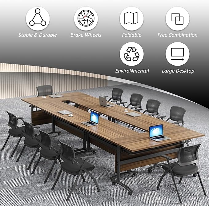 Folding Conference Table,Mobile Conference Room Table Rolling Meeting Table with Caster Wheels,Flip Top Mobile Training Tables,Foldable Rectangle Seminar Tables for Office,Classr (8pack, 55.1in)