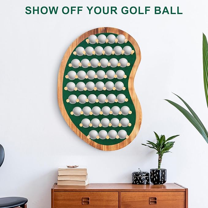40 Golf Ball Display Rack Cabinet Holder Case - Wall Mount Golf Gifts for Enthusiasts - Unique Putting Green Shape