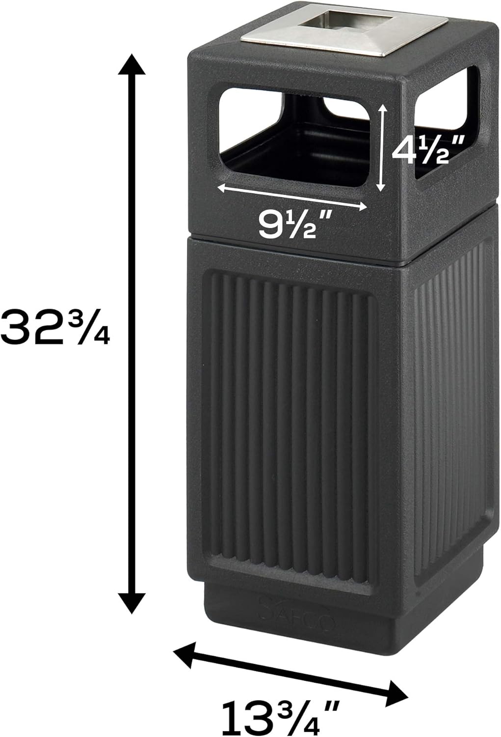 Safco Canmeleon Trash Can, Indoor and Outdoor Use, Durable & Weather-Resistant Commercial Garbage Can with Ashtray, Black