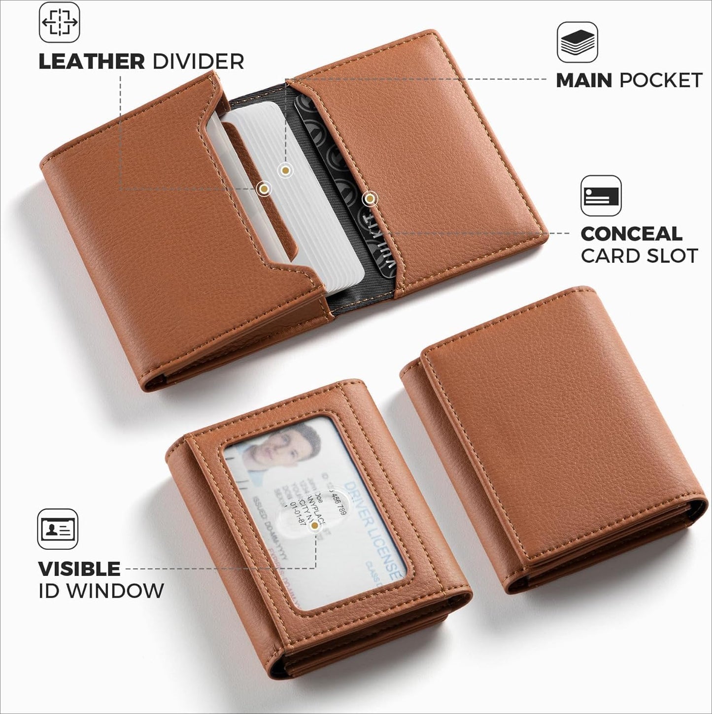 Real Leather Business Card Holder Premium RFID Blocking Card Case with ID Window and Magnetic Closure Holds Up to 40 Business Cards (Grain Brown)