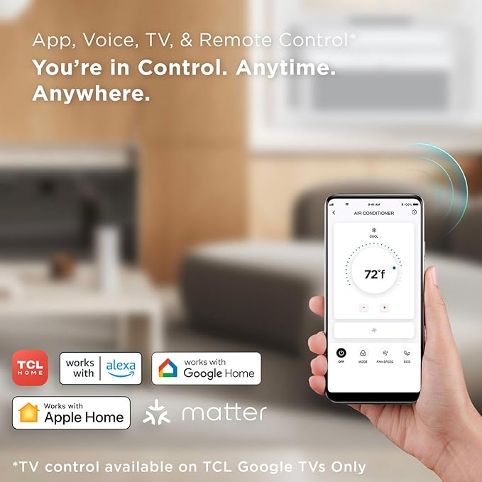 TCL 12,000 BTU Q-Series Smart Inverter Window AC, Ultra-Quiet 38dB Fan & 40dB Cooling, 38% Energy Saving, 3-Step Install, Open-able Window, Works with Smart Home Devices, Cools up to 550 Sq. Ft.