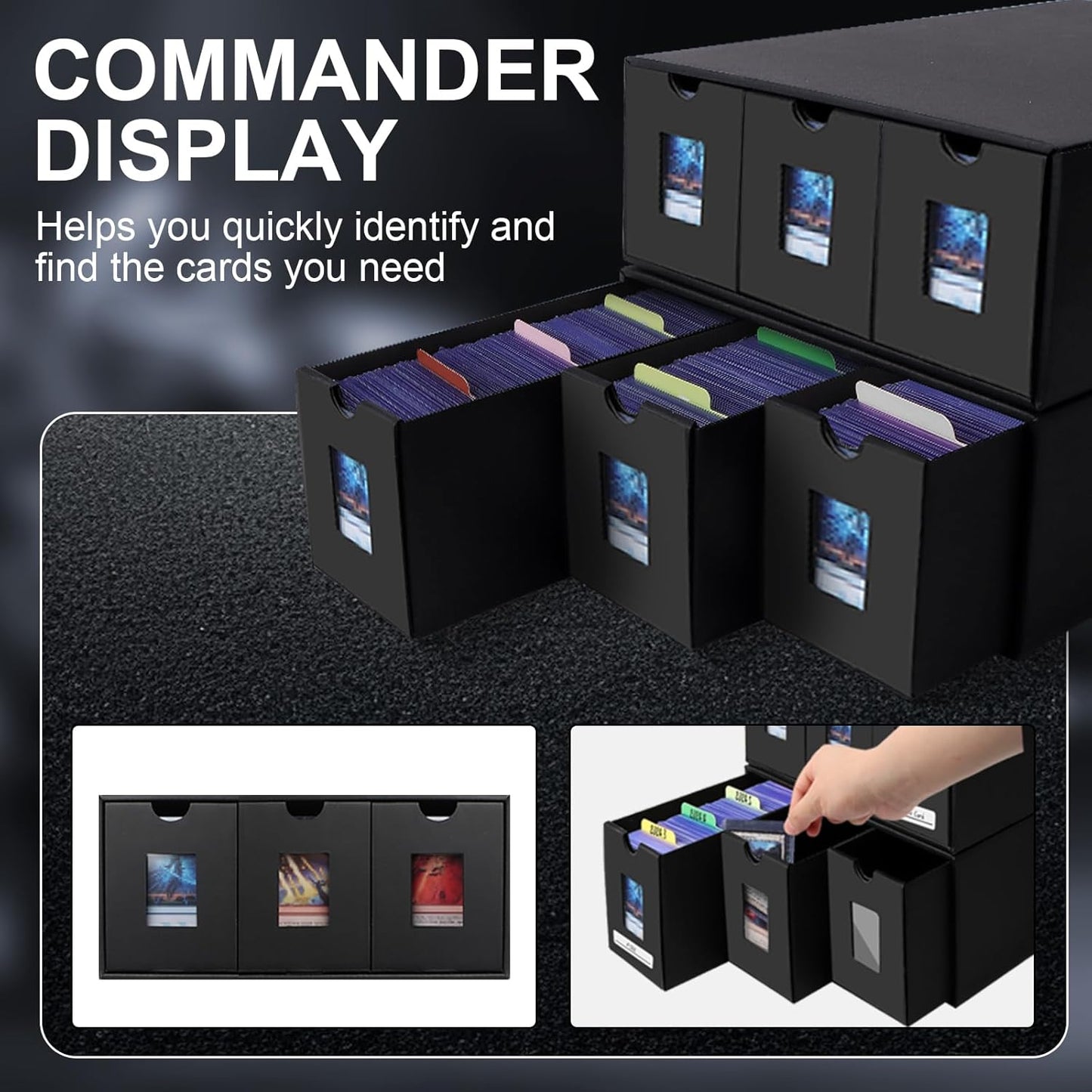 7200+ Card Storage Box, 1300+ Toploader Storage Box for Commander Display,with 48 Dividers, Labels & Tapes,Fit for TCG, PTCG, MTG