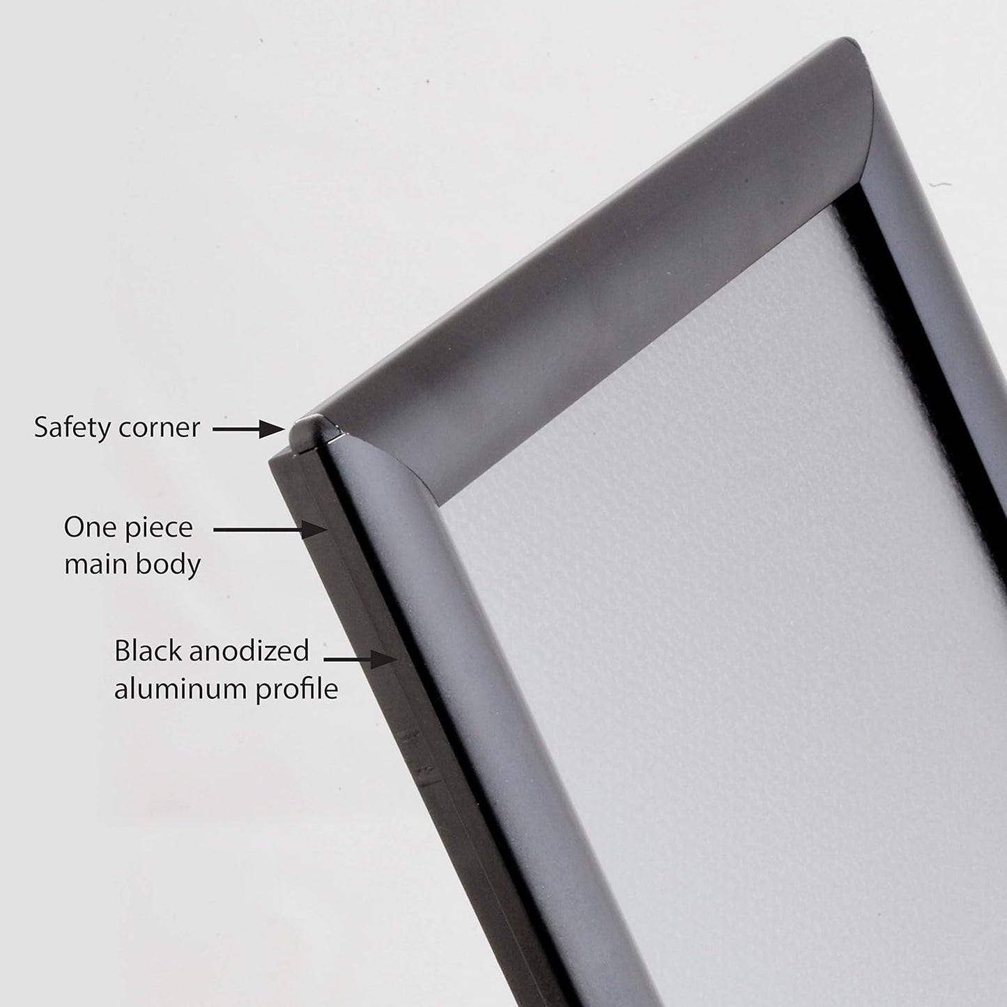M&T Displays Opti Snap Poster Frame 8.5x11 Inch with Back Support Black Color 1" Aluminum Profile, Front Loading, Wall Mounting, Photo, Picture, Document, Sign Holder