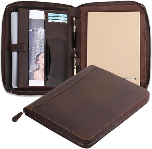 Leather Padfolio, Laptop Zipper Folio, Business Portfolio, Travel Art Kit, A4 Binder Notepad Folder, Interview File, Meeting Organizer