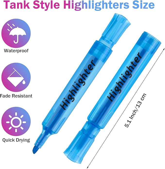 Teling 180 Pcs Highlighters Bulk Chisel Tip Tank Style Highlighters for School Classroom Assorted Color Fluorescent Pens for Office Shop