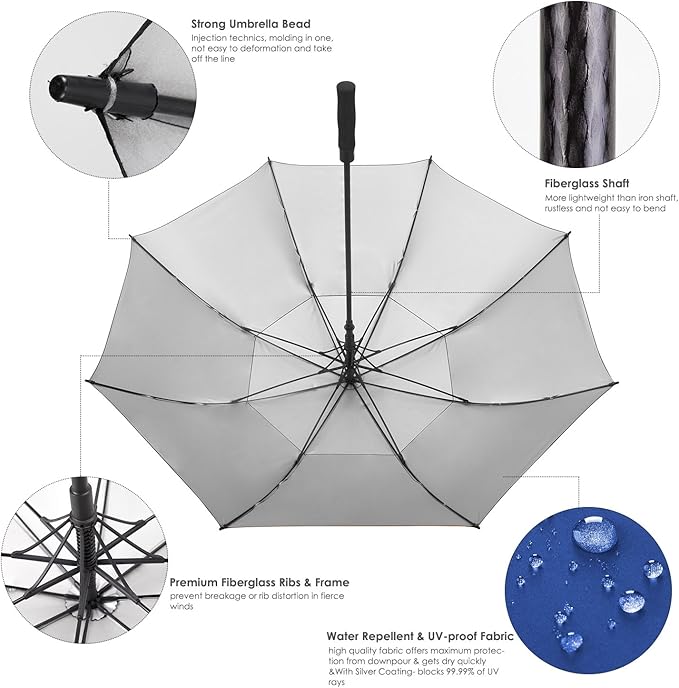 ZEKAR 54/62/68 inch Rain/Sun Windproof Large UV Protection Golf Umbrella