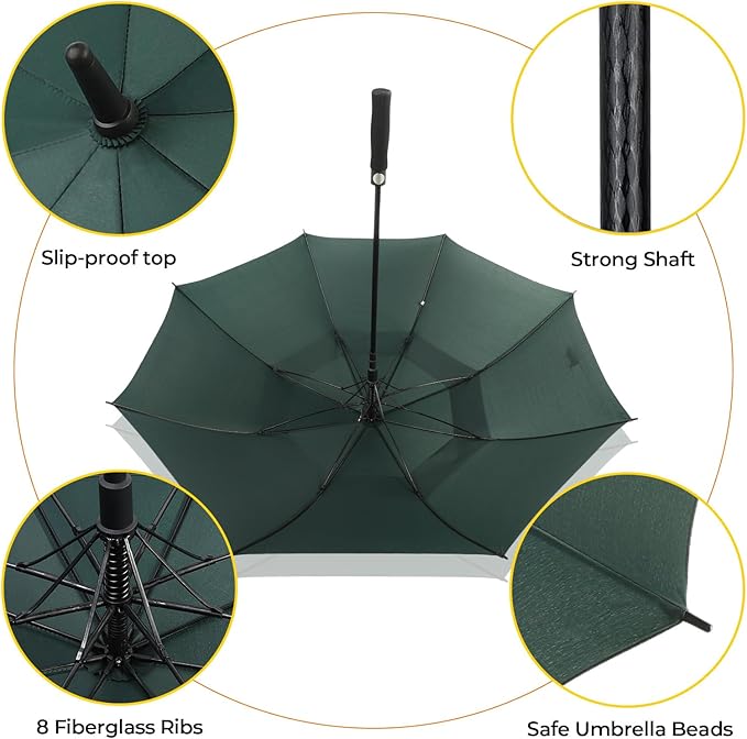 LLanxiry Automatic Open Golf Umbrella 54/62/68/72 Inch, Extra Large Windproof Vented Double Canopy Stick Umbrella, 210T Pongee Waterproof SPF 50+, Fiberglass Ribs, EVA Grip for Golf & Commute