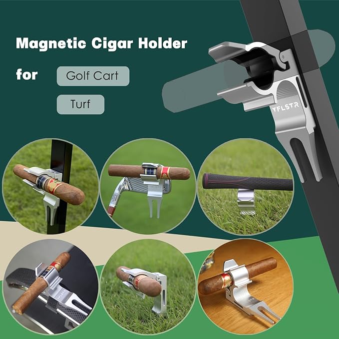 2-Pack Magnetic Sticks Holder for Golf Cart & Turf Divot Tools Anti-Loss Shining Aluminum Alloy 4-Point Strong Magnetic Lock Sponge Pads Protection CNC machined Fits 30-70 Ring (SILVER)