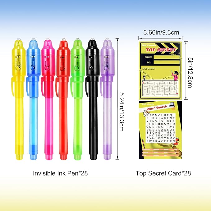 28 Pcs Invisible Ink Pens with UV light for kids, Word Search & Maze Activities Cards Included, Education & Party Favors, End of School Year Gift, Birthday,Halloween, Christmas, Goodie bag stuffers