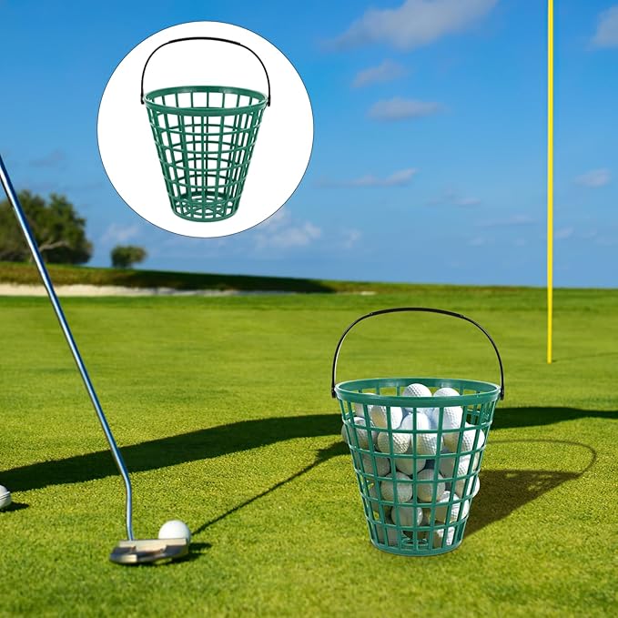 YARNOW Golf Ball Basket with Handle Nylon Golf Ball Container Golf Ball Bin (Green, Golf Balls are Excluded)
