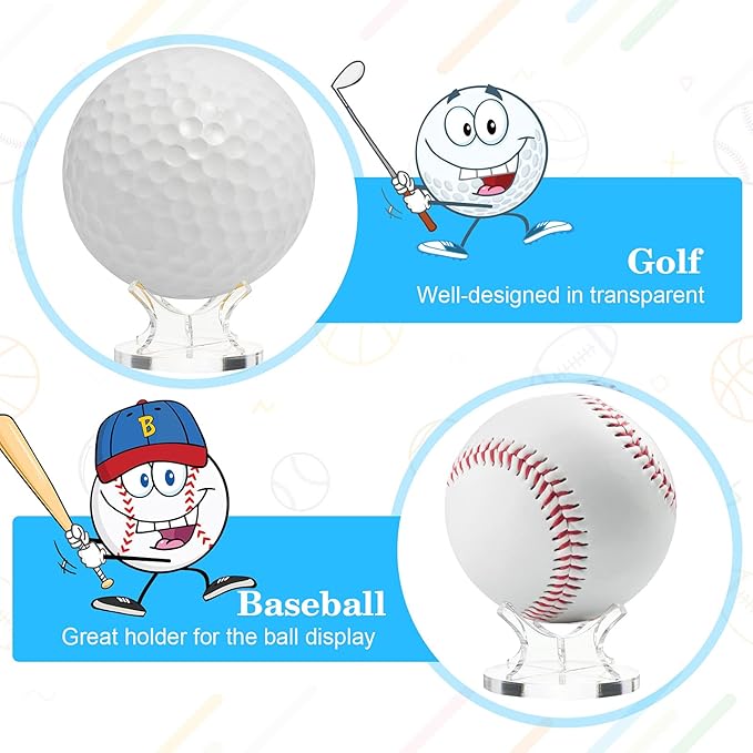 3 Pieces Acrylic Small Ball Stand Holder Sport Ball Display Rack Baseball Display Stand with 3 Pieces Non-Slip Rubber Pads for Baseball Golf Softball Tennis Spheres