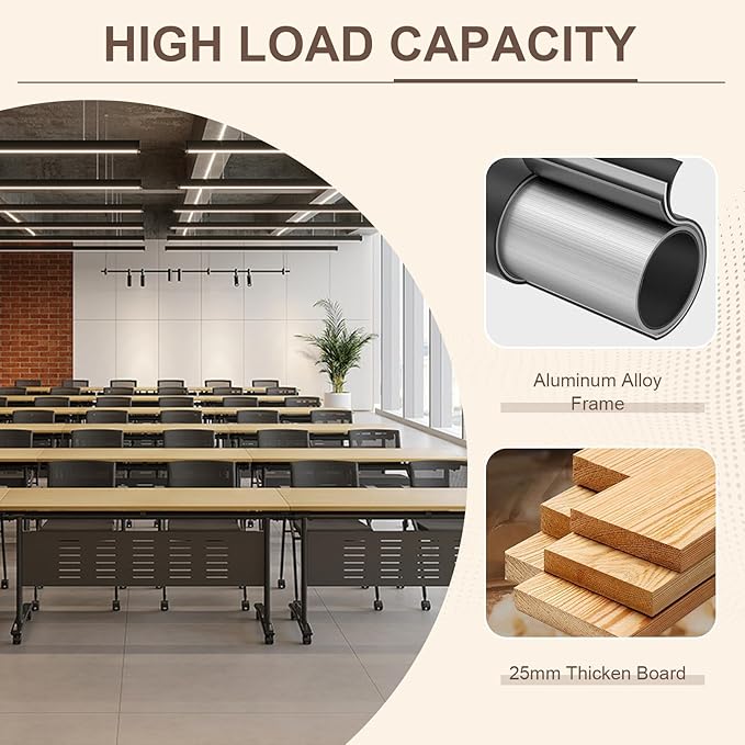 Folding Conference Room Table, Modern Conference Tables with Wheels, Large Rectangular Mobile Training Tables for Office Classroom, Foldable Modular Boardroom Seminar Table Maple (8pack L63in)