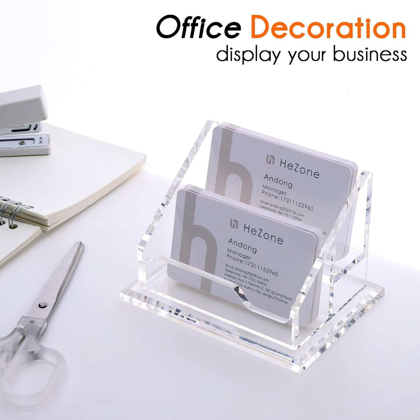 Acrylic Business Card Holder For Desk Clear Business Card Display Stand 2 Tier 2 Slots Business Cards Holders for Men And Woman, Organize 100 Cards-1 Pack (2 Solt-H)