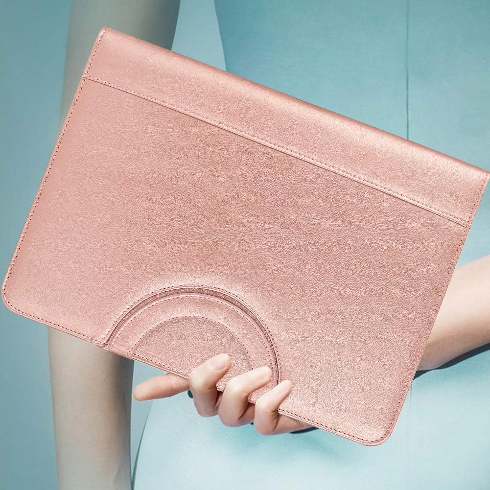 Darolin Zippered Leather Padfolio Portfolio with [Hidden Handle] and [Clipboard], Business Conference Portfolio Organizer Notepad Folder, Padfolio for Women/Men (Rosegold)