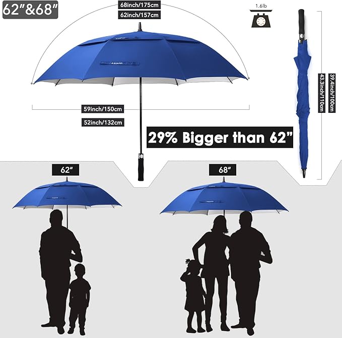 ZEKAR 54/62/68 inch Rain/Sun Windproof Large UV Protection Golf Umbrella