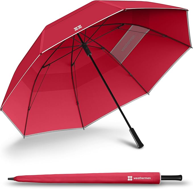 Weatherman Umbrella - Golf Umbrella - Windproof Sports Umbrella Resists Up to 55 MPH Winds - Available in 2 Sizes and 5 Colors