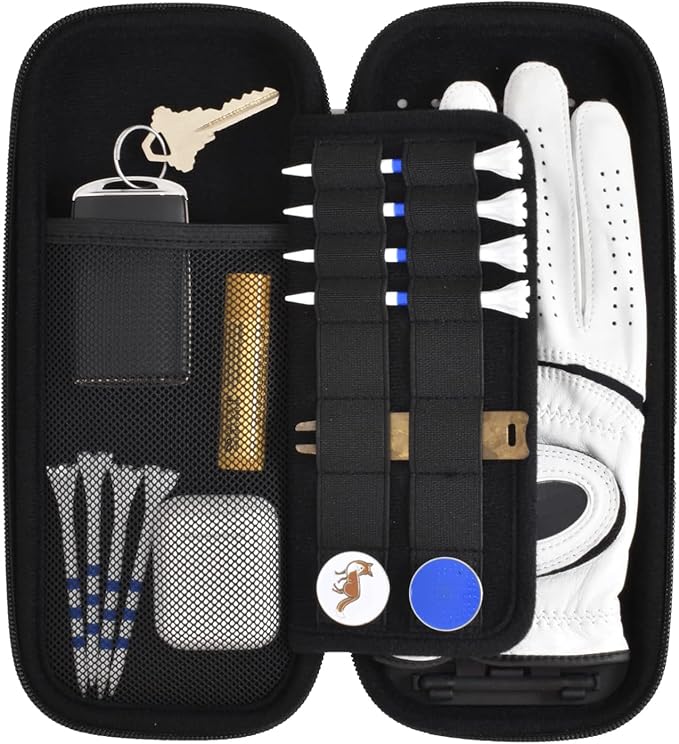 Platypus Golf Co. Golfing Caddie Hard Travel Case Organizer - Hinging Glove Shaper & Holder - Mesh Pocket & Storage Slots for Phone, Tees, Divot Tools & Ball Markers - Golfers Cases for Men & Women
