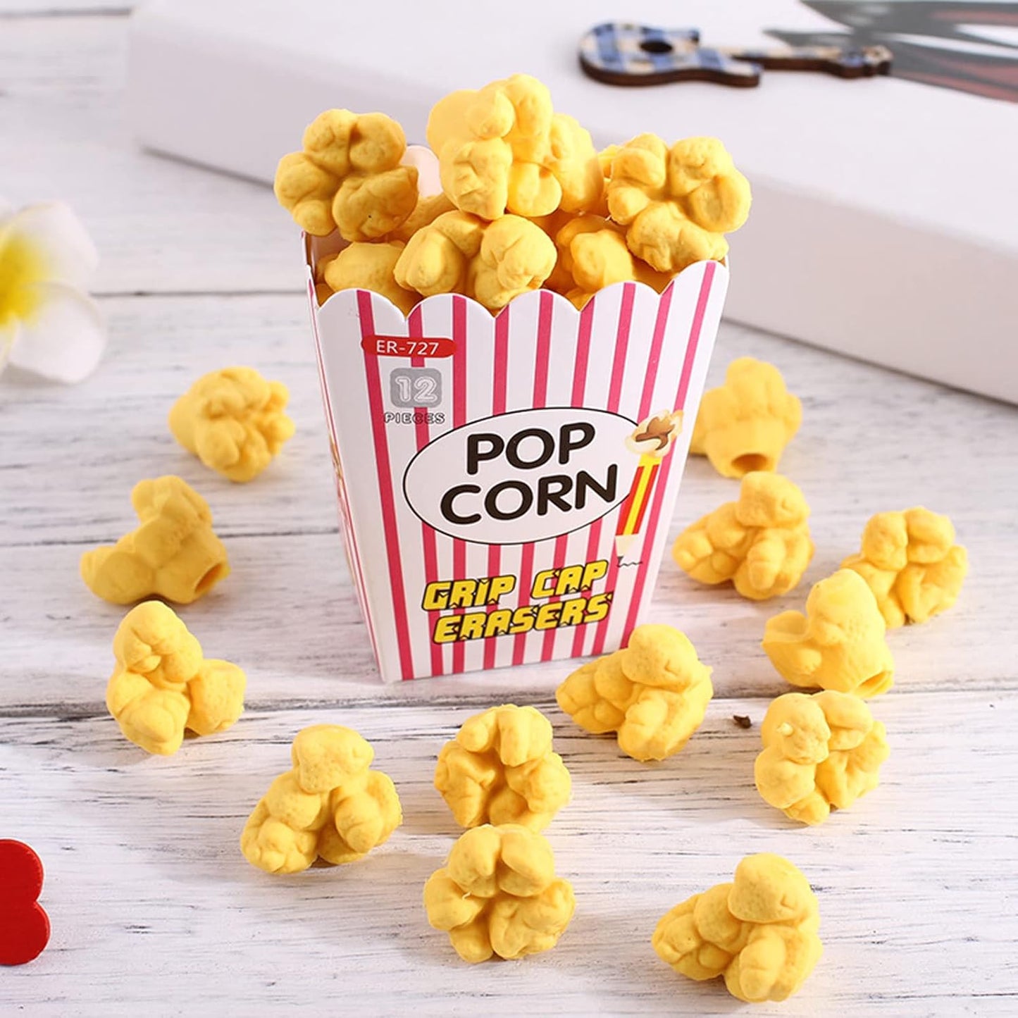 Pencil Top Erasers 36 Pack Popcorn Pencil Erasers Toppers Cap Erasers for Kids Cute Fun Novelty Food Erasers for Student School Supplies Prize Gifts Party Favors