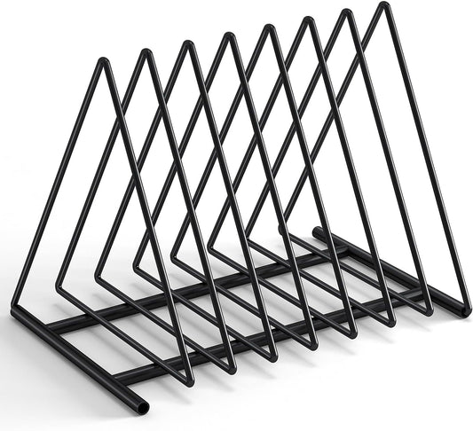 Triangle Desk File Organizer, 7 Slots Metal File Sorter Magazine Holder Document Rack,Desktop Bookshelf Organizer for Office Home School,Black