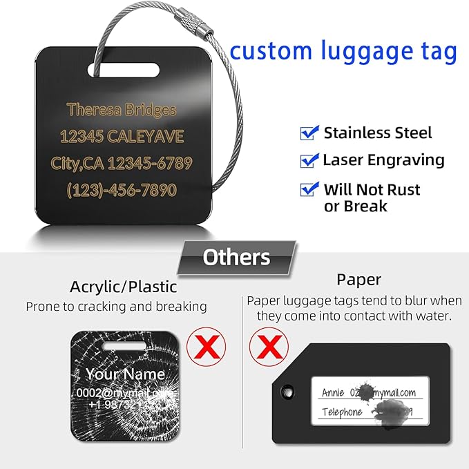 (5Pack) Custom Personalized Luggage Tags-Customized Unique tag for Suitcase Backpack Travel,Bags (Blue (2 × 2))