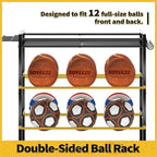 SOYEEZE Sports Equipment Organizer- Ball Storage for Garage,4 Tiers Outdoor Toy Storage,Soccer Racks,Basketball Shooting Training Stand Cart with Wheels and Hooks for Home-School and Gym Use