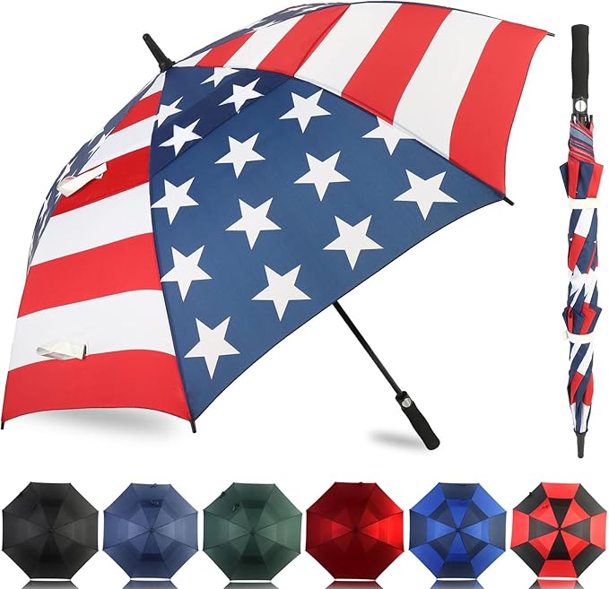 LLanxiry Automatic Open Golf Umbrella 54/62/68/72 Inch, Extra Large Windproof Vented Double Canopy Stick Umbrella, 210T Pongee Waterproof SPF 50+, Fiberglass Ribs, EVA Grip for Golf & Commute