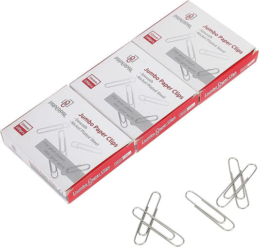 PAPERPAL Jumbo Paper Clips Smooth, 300 Large Paperclips (3 Boxes of 100 Each), Paperclips for Office School & Personal Use, Daily DIY, 2" Silver Paper Clips Jumbo Size