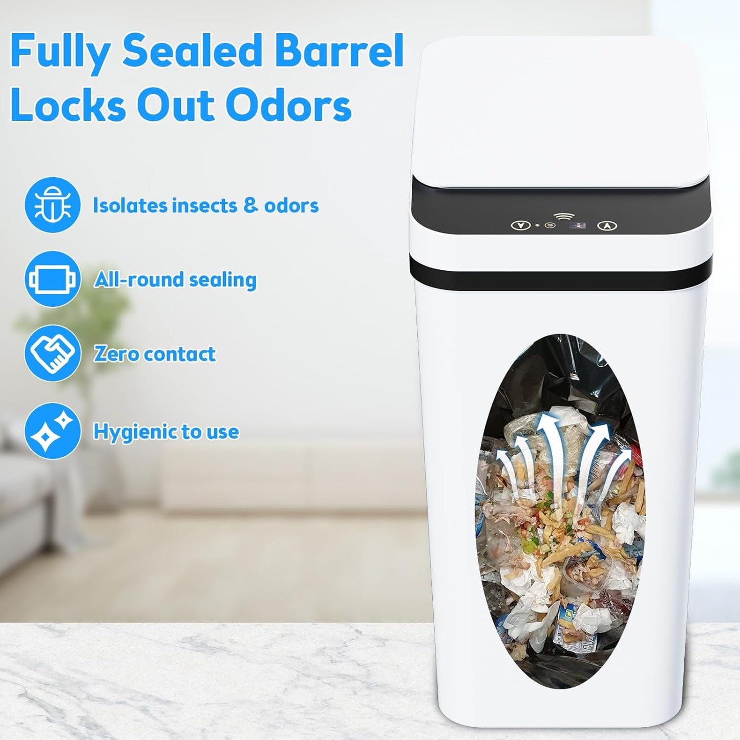 KOEYLE 2 Pack 2.2 Gallon Automatic Touchless Garbage Can, Small Motion Sensor Smart Trash Can, Slim Waterproof Trash Bin for Bedroom, Bathroom, Office, Living Room, White