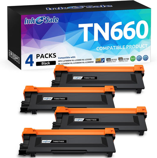 INK E-SALE Compatible Toner Cartridge Replacement for Brother TN660 TN630 use for MFC-L2700DW HL-L2340DW HL-L2300D HL-L2380DW DCP-L2540DW DCP-L2520DW MFC-L2740DW MFC-L2720DW (4 Pack Black, Design V3)