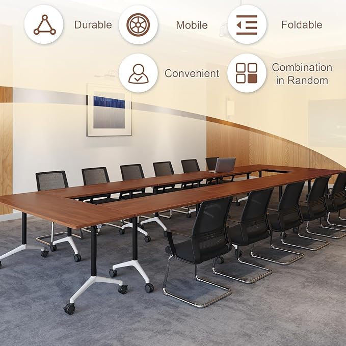 Folding Conference Room Table, Modern Conference Tables with Wheels, Large Rectangular Mobile Training Tables for Office Classroom, Foldable Modular Boardroom Seminar Table (10pack L47.2in)