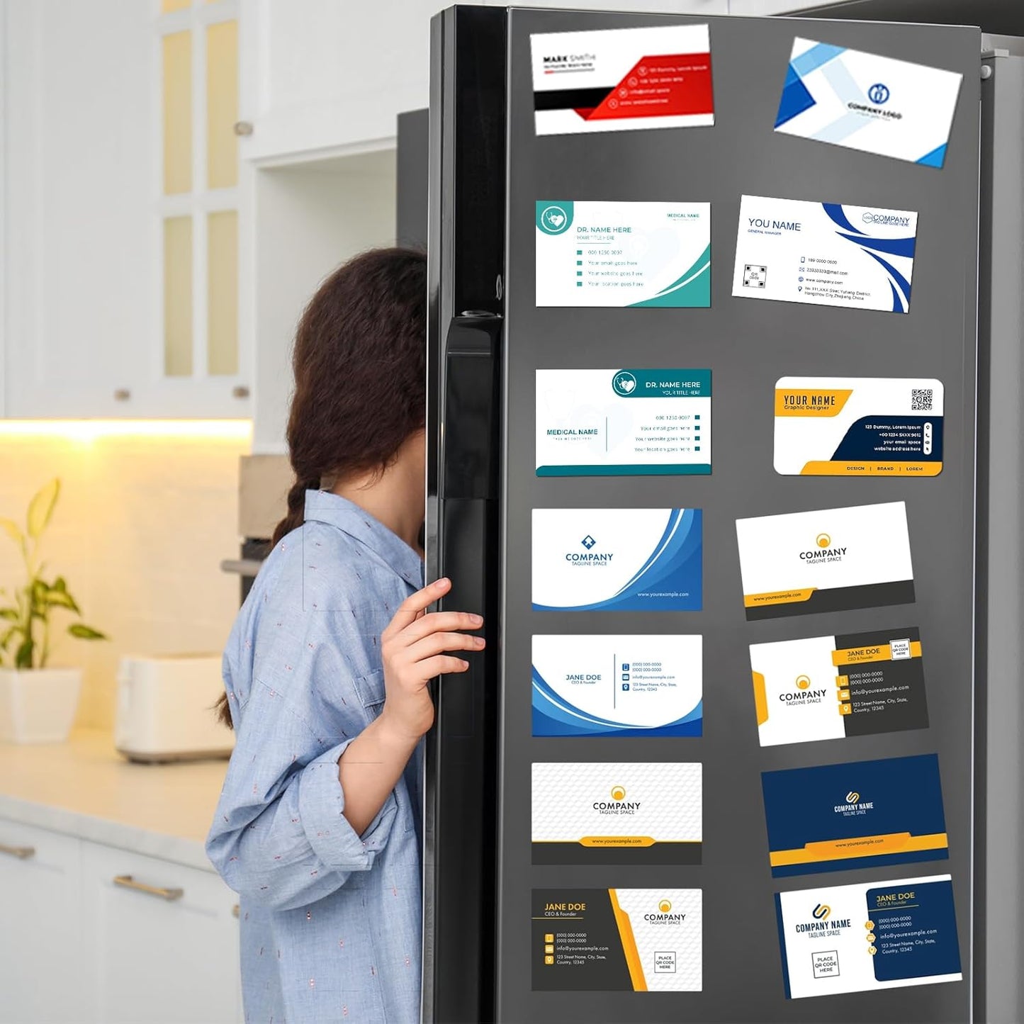 Magnetic Sheets with Adhesive Backing 2 x 3.5 Inch, 100 Packs Business Card Magnets Peel and Stick, Business Cards Customizable, Adhesive Magnetic Sheets, Custom Business Cards Personalized