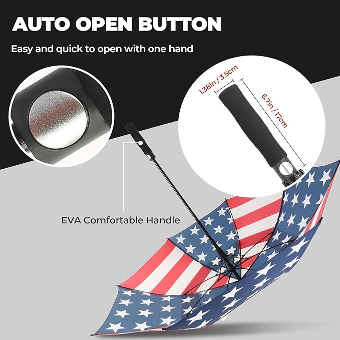 LLanxiry Automatic Open Golf Umbrella 54/62/68/72 Inch, Extra Large Windproof Vented Double Canopy Stick Umbrella, 210T Pongee Waterproof SPF 50+, Fiberglass Ribs, EVA Grip for Golf & Commute