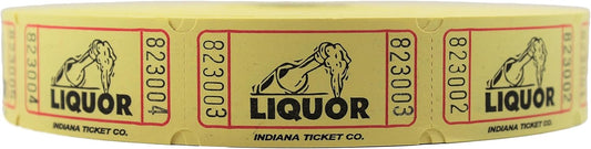 INDIANA TICKET CO. Yellow Liquor Roll Tickets, 2000 per Roll, Single Roll, 1x2 Tickets for Free Liquor giveaways
