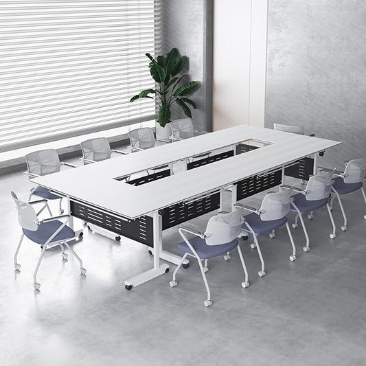 8Pack Conference Room Table, Folding Conference Table for Office Classroom, Mobile Training Tables with Casters Silent Wheels, Large Rectangular Convertible Modular Seminar Tables (L70.9in)