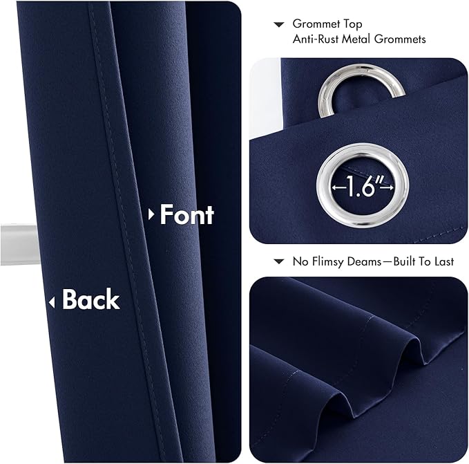 MIULEE Navy Blue Blackout Curtains for Bedroom Living Room 90 Inches Long 2 panels, Thermal Insulated Room Darkening Drapes Solid Grommet Top Noise Reducing Light Blocking Window Treatments 40x90 Inch